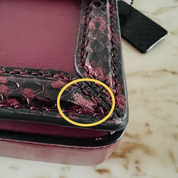 COACH Hutton Black Cherry Leather Snakeskin Detail Shoulder Bag - Picture 4 of 12